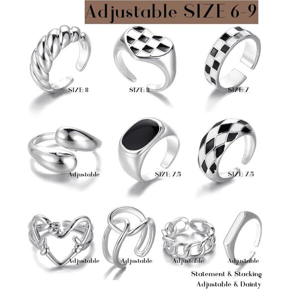 💫 Women Silver Knuckle Ring 18K Plated Open Stacking Adjustable Chunky Rings - Picture 6 of 9